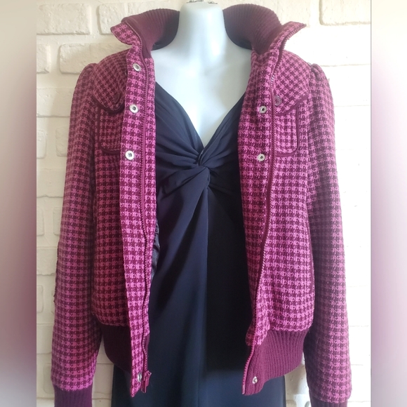 Billabong Lumber Jane Pink Plaid Tartan Wool Houndstooth Bomber Jacket Coat - Picture 10 of 16